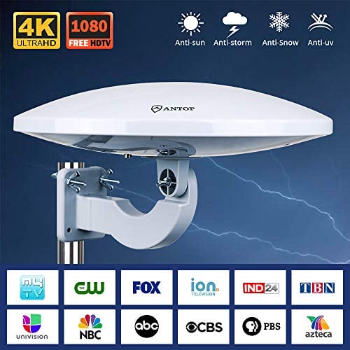 Book Cover ANTOP New Generation UFO Outdoor TV Antenna 360 Omnidirectional Reception,Exclusive Smartpass Amplifier and Build in 4G LTE Filter, Fit Indoor/Outdoor/RV/Attic Use 65 Miles for Enhanced VHF/UHF Grey