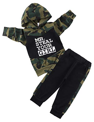 Book Cover Toddler Baby Boy Clothes Long Sleeve Funny Print Hoodie and Camouflage Pants Outfits Set