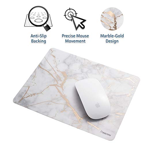 Book Cover Insten Shiny Marble Mouse Pad - White/Gold Marble, Premium Ultra Slim Hard Plastic, Silky Smooth & Super Light w/Anti Slip Backing, Rectangle Mat for Desktops, PC & Laptops - 9.45