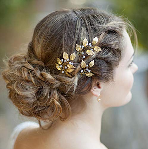 Book Cover Artio Leaf Wedding Hair Pins Accessories with Beads for Brides and Bridesmaids 3 PCS (HP-9558)
