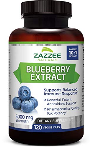 Book Cover Zazzee Whole Fruit Blueberry Extract, 5000 mg Strength, 120 Veggie Capsules, Potent 10:1 Extract, 4 Month Supply, Vegan, All-Natural and Non-GMO