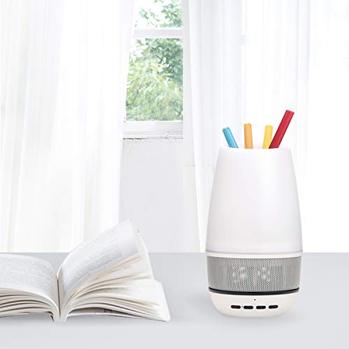 Book Cover Bluetooth Speaker Bedside Table Lamp - Portable LED Night Lights Pen Holder, USB Charging Port/AUX-in Supported