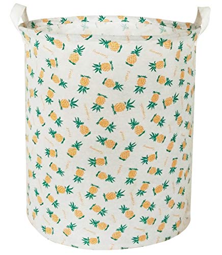 Book Cover BOOHIT Cotton Fabric Storage Bin,Collapsible Laundry Basket-Waterproof Large Storage Baskets,Toy Organizer,Home Decor (Pineapple)