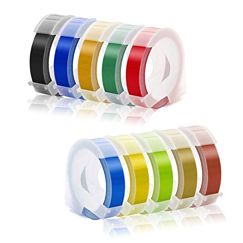 Book Cover Embossing Tape Compatible with Dymo Embossing Label Maker, 3/8'' x 9.8' Colorful 3D Plastic Organizer Xpress Tape Compatible with Dymo Embossing Office Mate II and Old School Label Makers