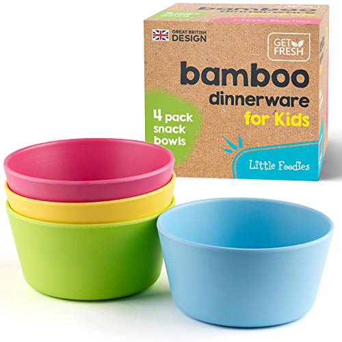 Book Cover GET FRESH Bamboo Kids Snack Bowls, Set of 4 Bowls for Kids, Kids BPA Free bowls, Bamboo Dinnerware for Everyday Use, Kids Bamboo Bowls, Dishwasher Safe and Stackable