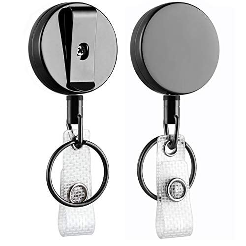 Book Cover 2 Pack Heavy Duty Retractable Badge Holder Reel, Will Well Metal ID Badge Holder with Belt Clip Key Ring for Name Card Keychain [All Metal Casing, 27.5