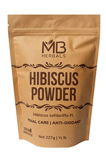 Book Cover MB Herbals Hibiscus Powder | 227g | Half Pound | Hibiscus safdariffa Flower Powder | for Refreshing Tea & Hair Care