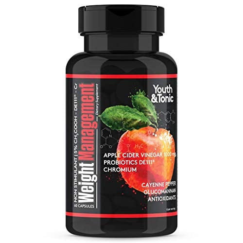 Book Cover Youth & Tonic Natural Appetite Suppressant for Weight Loss / 1000 mg Apple Cider Vinegar Pills with Glucomannan Chromium DE111 Probiotic for Women & Men / 60 Veggie Capsules