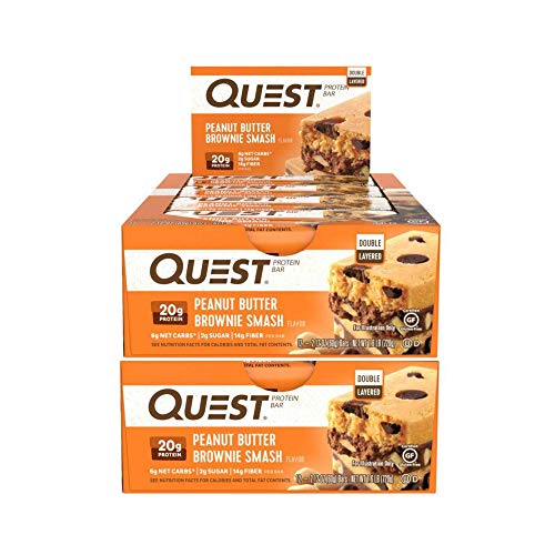 Book Cover Quest Nutrition Protein Bar Peanut Butter Brownie Smash Bar. Low Carb Meal Replacement Bar with 20 Gram Protein. High Fiber, Gluten-Free (24 Count)