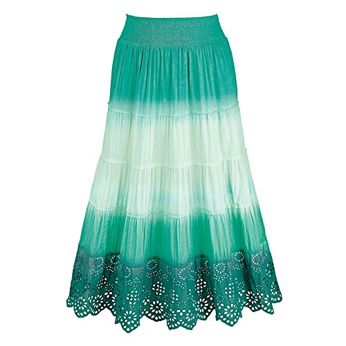 Book Cover Collections Etc Ombre A-Line Gauze Peasant Skirt with Eyelet Lace Trim
