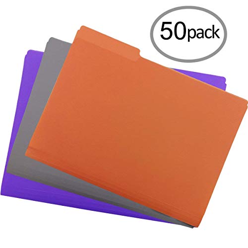 Book Cover Plastic File Folders 50PCS Heavy Duty Plastic Folders 1/3 Cut Tab Letter Size Assorted Colors for Organizing and Easy File Storage Plastic File Folders Colored