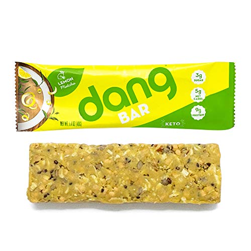 Book Cover Dang Bar - KETO CERTIFIED, Low Carb, Plant Based, Gluten Free, Real Food Snack Bar, 3g Sugar, 5g Net Carbs, No Sugar Alcohols or Artificial Sweeteners, 12 Count (Lemon Matcha)