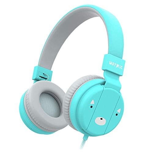 Book Cover Kids Headphones, Wotmic Wired Headset Foldable Children On Ear Headphones with Adjustable Headband, Stereo Sound,3.5mm Jack for iPad Cellphones Airplane School-Blue
