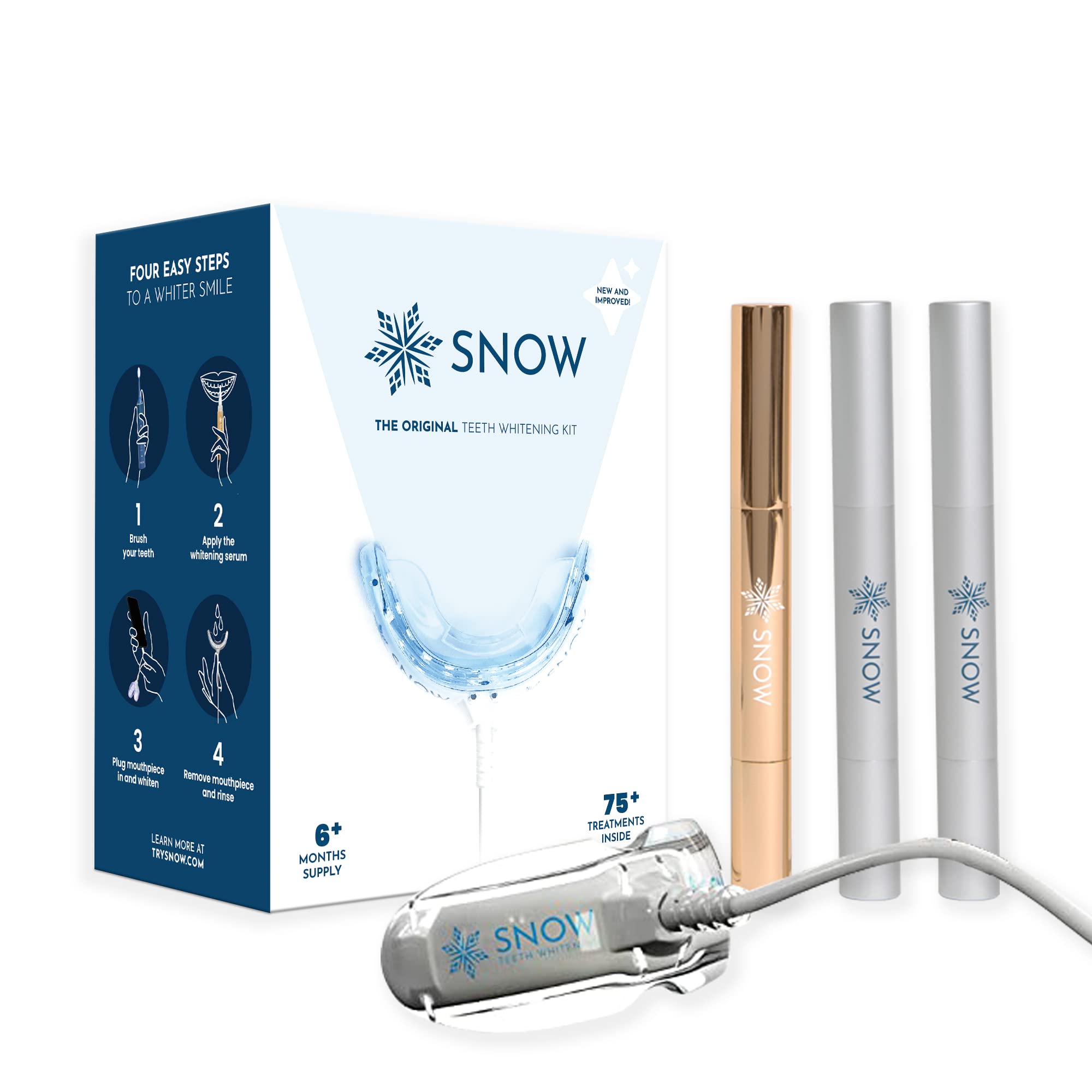 Book Cover Snow Teeth Whitening Kit with LED Light ,3 Whitening Wands, LED Mouthpiece, Shade Guide,Complete at-Home Teeth Whitener System Black