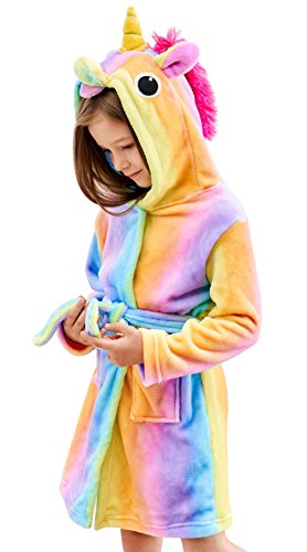 Book Cover Doctor Unicorn Soft Unicorn Hooded Bathrobe Sleepwear - Unicorn Gifts for Girls (Rainbow, 10-11 Years)