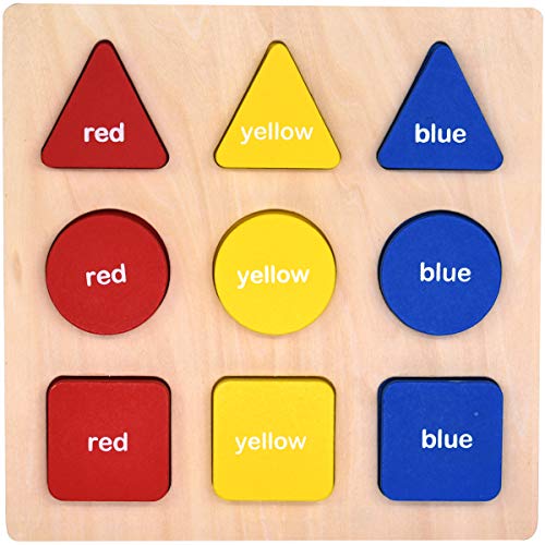 Book Cover GYBBER&MUMU Wooden Preschool Colorful Shape Puzzle Toddler Educational Learning Toys for 12 Months +