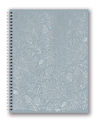 Book Cover Studio Oh! Extra Large Hardcover Spiral Notebook Available in 6 Designs, Stacy H. Kim Silver Flower Vines on Gray