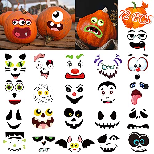 Book Cover 72 Expressions Pumpkin Decorating Stickers Kit Halloween Crafts for Kids - Make Your Own Jack-O-Lantern Face Decals Party Decorations
