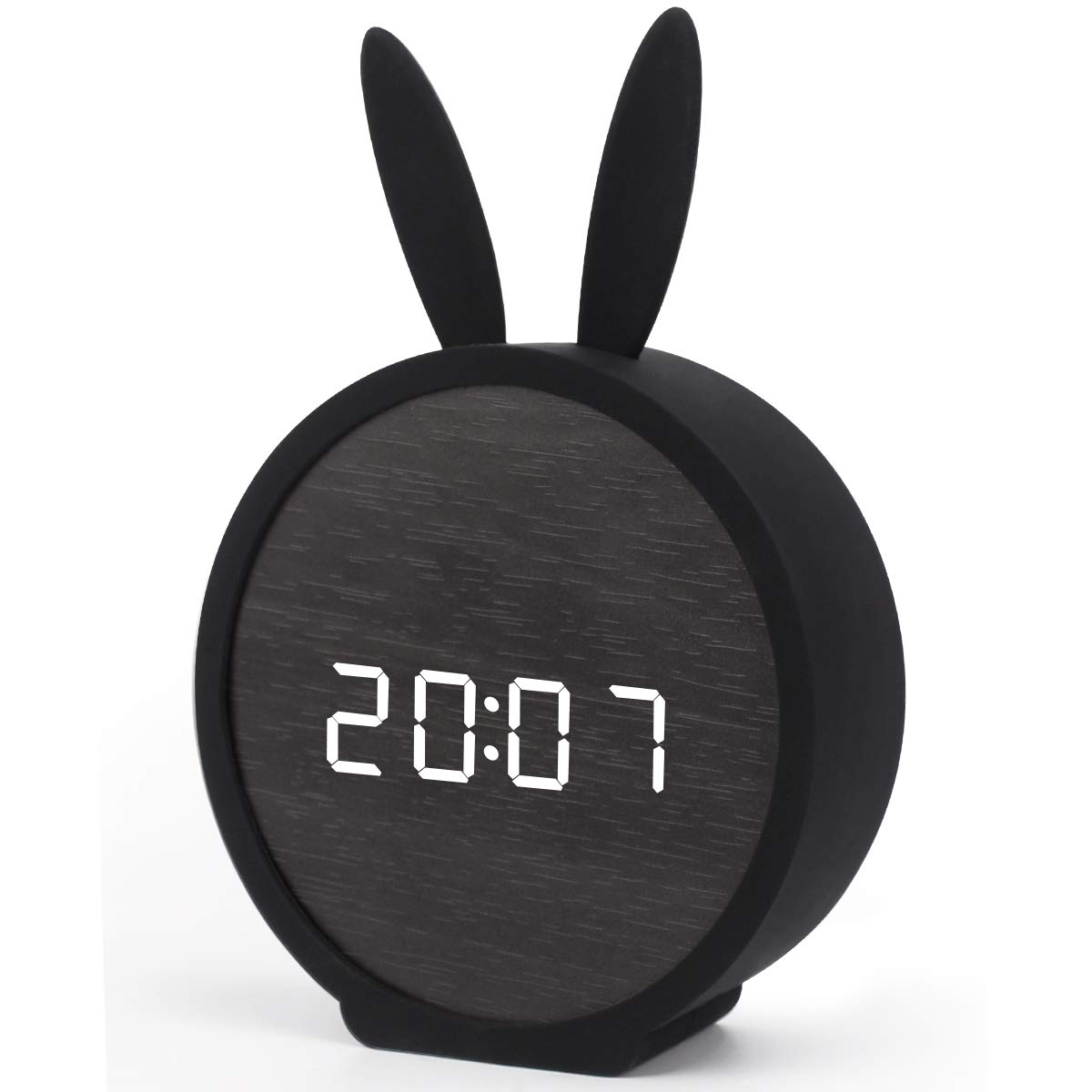 Book Cover BOERA Alarm Clock for Kids Bedroom,Digital LED Wooden Alarm Clock Large Display Time Temperature USB/Battery Powered (Rabbit)