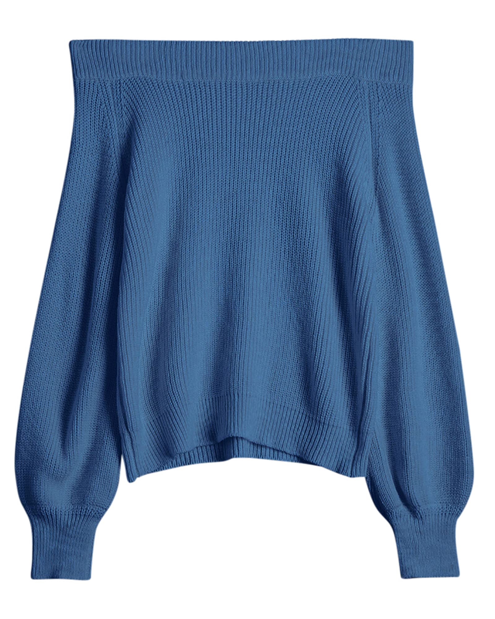 Book Cover ZAFUL Women Off Shoulder Sweater Long Sleeve Knit Sweater Loose Pullover Jumper Tops 1-blue One Size