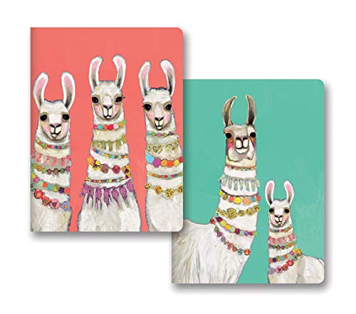 Book Cover Studio Oh! Colorfully Whimsical Lightweight Notebook Duo with Coordinating Designs and Flat Binding, Boho Llamas Design