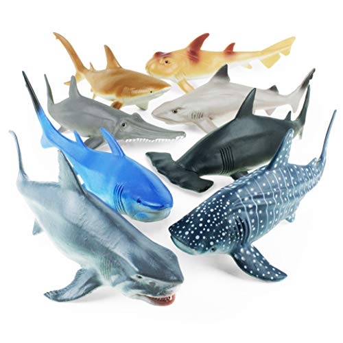Book Cover Boley 8 Piece Shark Figure Toys - Realistic Looking Ocean Shark Figures - Sea Creatures Great for Party Favors, Bath Time Fun, and More!