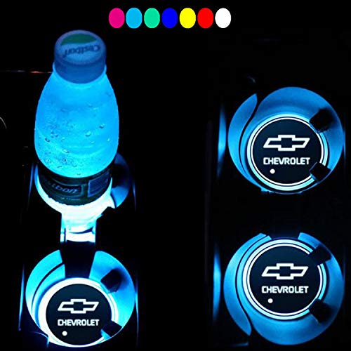 Book Cover Lntly LED Car Logo Cup Holder Pad Waterproof Bottle Drinks Coaster Built-in Light 7 Colors Changing USB Charging Mat LED Cup Mat Car Atmosphere Lamp 2PCS for Chevrolet Accessories (Chevrolet)