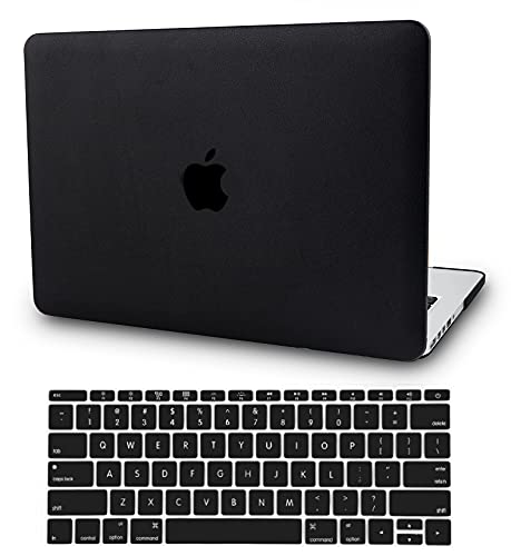 Book Cover KECC Compatible with MacBook Pro 15 inch Case Cover 2019 2018 2017 2016 Release A1990 A1707 with Touch Bar Italian Leather Hard Shell + Keyboard Cover (Black Leather)