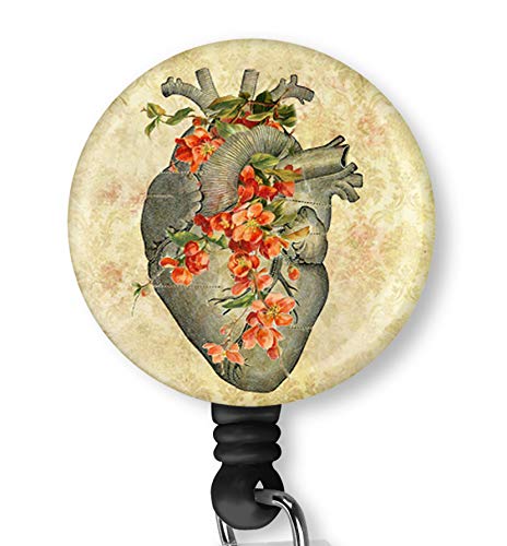 Book Cover Flower Heart Retractable ID Card Badge Holder with Alligator Clip, Name Nurse Decorative Badge Reel Clip on Card Holders