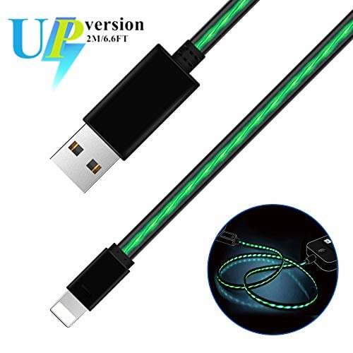Book Cover iCrius 6ft Led Phone Charger Cable Visible Flowing Light UP USB Fast Charging Cable Data Sync Charger Cord for Phone Xs/XR/XS Max/X/ 7/ 7Plus/ 8/ 8Plus/ 6S/ 6 Plus/ 5C/ Pad More (Green)