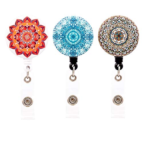 Book Cover HEYGOO Boho-Inspired Retractable Badge Holder, ID Badge Reel Cord with Alligator Clip (3 Pack)
