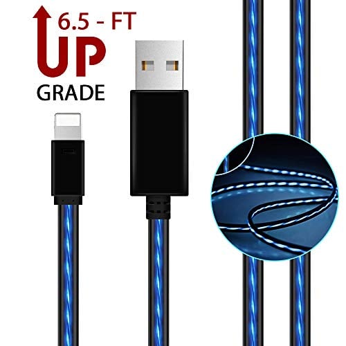 Book Cover AoLiPlus 6.5 FT LED Charging Cable Visible Flowing Light UP USB Charger Cords Compatible with Phone X/8/8 Plus/7/7 Plus/6/6 Plus/5/5S/5C/SE - Blue