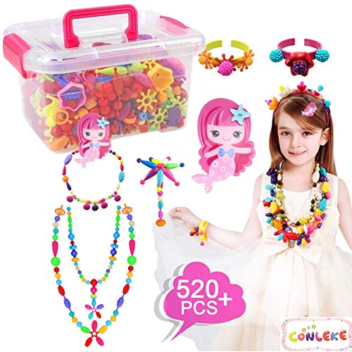 Book Cover Conleke Pop Snap Beads Set 520 PCS for Kids Toddlers Creative DIY Jewelry Toys - Making Necklace,Bracelet and Ring - Ideal Christmas Birthday Gifts for 4,5,6,7,8 Year Old Girls (Box Packaging)