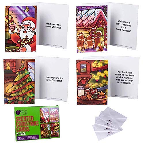 Book Cover Scented Christmas Cards Value Pack - Scratch and Sniff Holiday Greeting Cards! 20 Cards (4 Designs/Smells x 5 of Each) + envelopes. Scents: Christmas Tree, Santa's Cookies, Gingerbread & Candy Cane