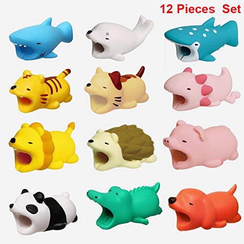 Book Cover BROUYOUE ASGSDGSS-USAA18 12 Pieces Cable Animal Bites Cute Animal Cable Protector for iPhone Cable Charging Cord Saver, Cute Creature Bites Cables Charger Protector Accessory