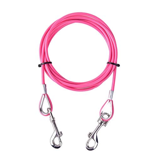 Book Cover AMOFY 10ft Dog Tie Out Cable - Galvanized Steel Wire Rope with PVC Coating for Dogs up to 80 Pound Pink