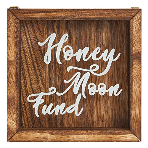 Book Cover Wood Honeymoon Fund Box for Wedding Gifts, Shadow Piggy Bank, Rustic Home Decor Supplies (7 x 7 in)