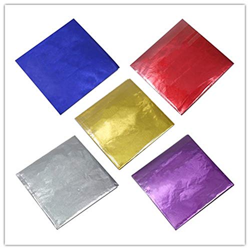Book Cover 500 Pcs 5 Colors Chocolate Candy Wrappers Aluminium Foil Paper Wrapping Papers Square Sweets Lolly Paper Food Safety Candy Tin Foil Wrappers for Candy Packaging Decoration (4x4 inches)