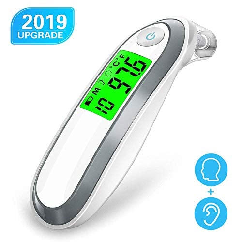 Book Cover Upgrade Ear and Forehead Thermometer, Digital Medical Infrared Thermometer with 3 Fever Indicators, Latest Smart Chip for Super Instant Accurate Reading, Perfect for Infant Baby Kids and Adults