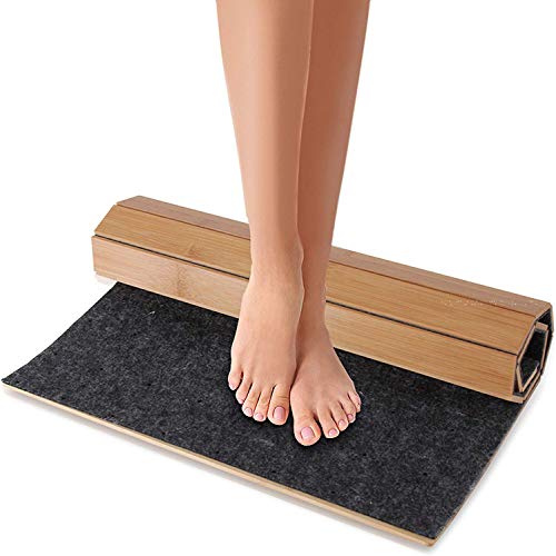 Book Cover Bamboo Bath Mat Floor Rug - Waterproof and Weather Resistant Natural Wood Bathroom Shower Foot Carpet with Multi-Panel Strip Foldable Roll Up Non Slip Fabric for Indoor Use - SereneLife SLFBMT20
