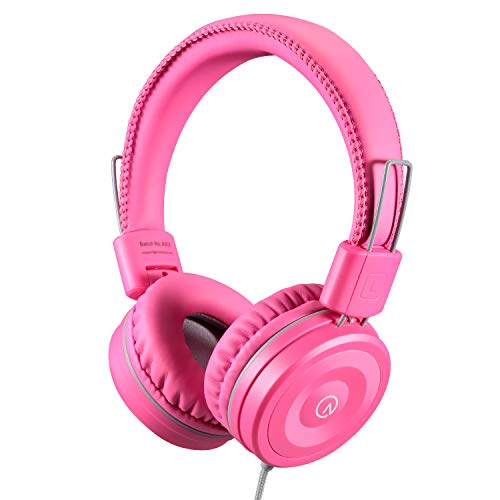 Book Cover Kids Headphones-noot products K22 Foldable Stereo Tangle-Free 3.5mm Jack Wired Cord On-Ear Headset for Children/Teens/Girls/Smartphones/School/Kindle/Airplane/Plane/Tablet-Flamingo Pink/Gray