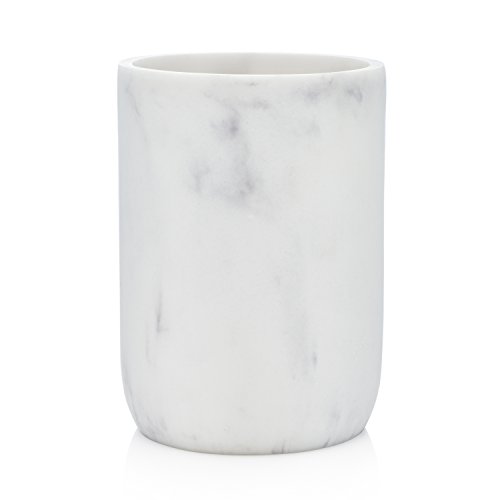 Book Cover Essentra Home Blanc Collection White Bathroom Tumbler Cup for Vanity Countertops, Also Great As Pencil Pen Holder and Makeup Brush Holder