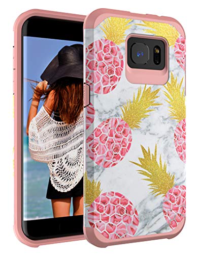 Book Cover Galaxy S7 Edge Case,CASY MALL Dual Layer Heavy Duty Hybrid PC+TPU Protect Case for Samsung Galaxy S7 Edge 2016 Release Pineapple Rose Pink