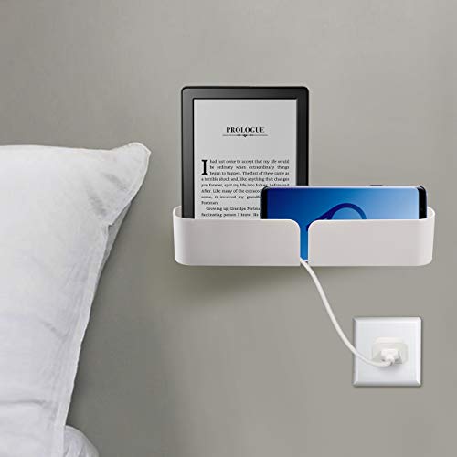 Book Cover Easy & Eco Life Bedside Bed Organizer Storage Rack Shelf Caddy Self Stick On Wall Mounted Damage Free Installation - Perfect for Phone Charging Bedtime Reading Glass,Remotes Ect