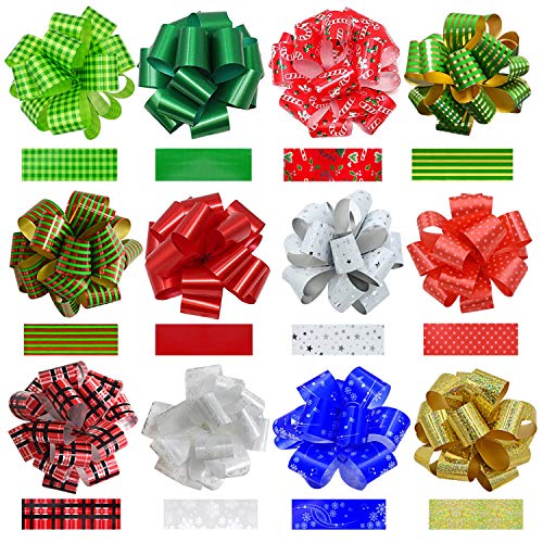 Book Cover 24PCS Christmas Pull Bows, 7 inch & 5inch Christmas Wrapping Bows Accessory for Christams Box Basket Knot Wine Bottles Christmas Holiday Decoration