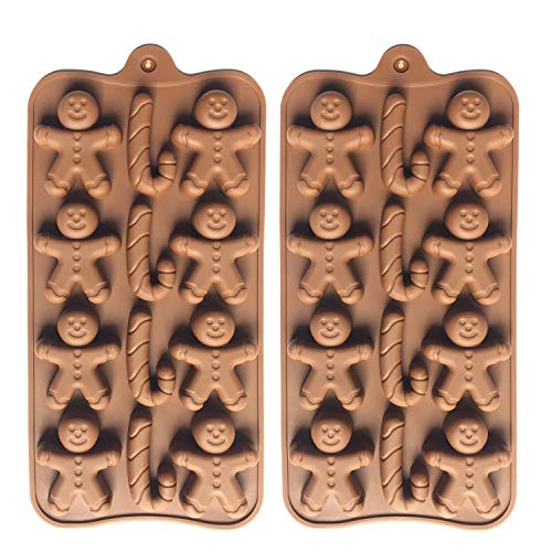 Book Cover 2pcs Christmas Silicone Molds for Baking Jelly Soap, Candy Cane, Gingerbread Men Chocolate Candy Mold (2 Shapes)