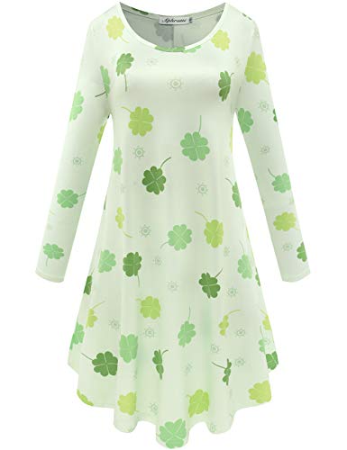 Book Cover Aphratti Women's Long Sleeve St Patricks Cute Clover Print Casual Flare Dress
