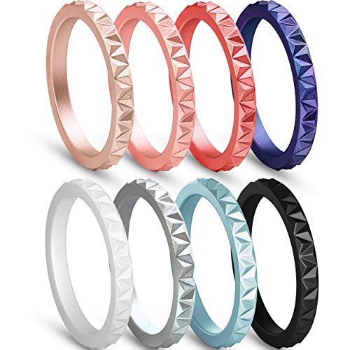 Book Cover ThunderFit Womens Triangle Diamond Stackable Band - Thin Silicone Wedding Rings - 2.5mm Wide - 2mm Thick