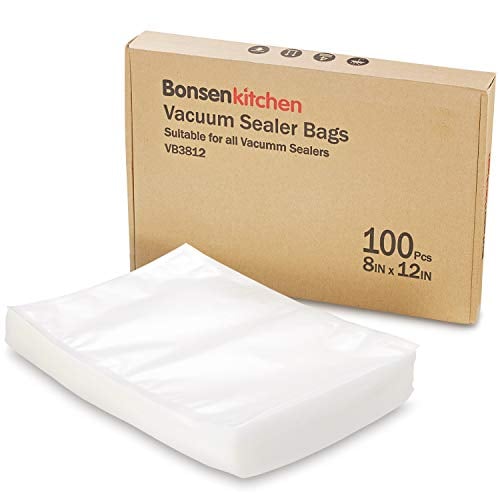 Book Cover Bonsenkitchen BPA Free Quart Size 8''x12'' Vacuum Sealer Packing Bags for Food Saver and Sous Vide Cooking (100 pcs)