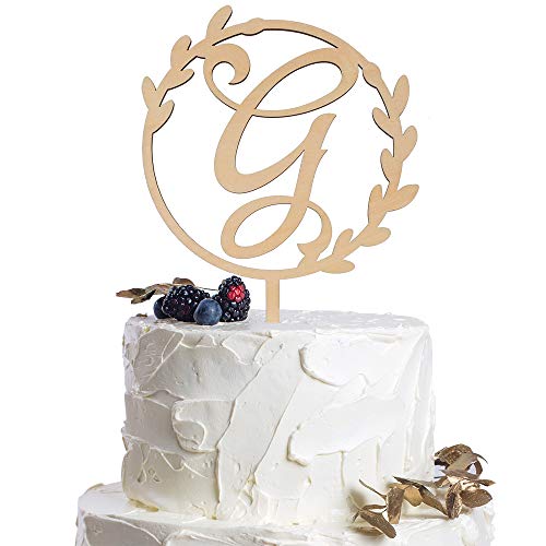Book Cover LINGTEER Personalized Inital Letter G Wooden Cake Topper Perfect for Birthday Rustic Wedding Anniversary Party Keepsake Decoration